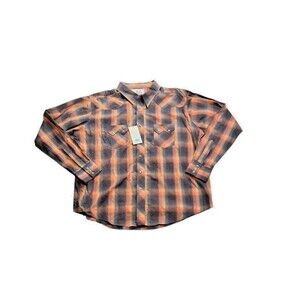 Wrangler Men's Size XXL Pearl Snap Button-Up Cowboy Western Shirt Orange Plaid